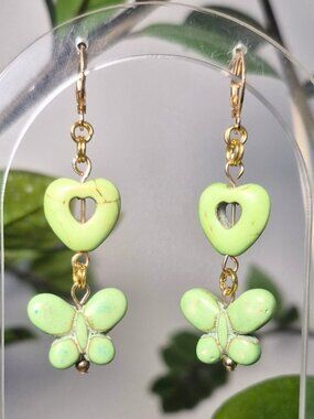 Green Howlite Butterly Love Earrings
